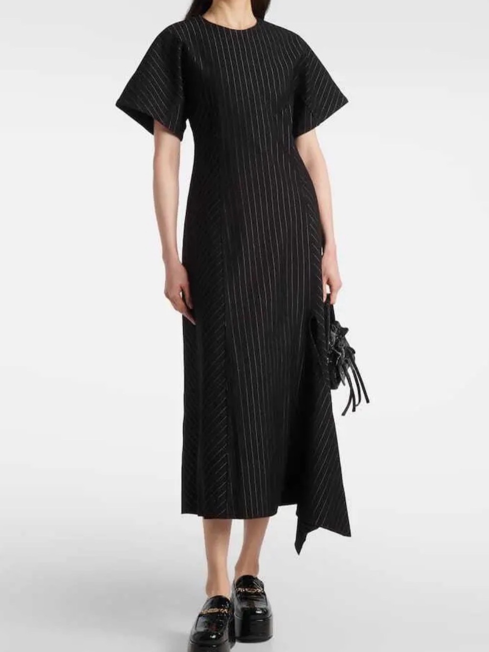 NWT GANNI Pinstripe Assymetric Midi Dress